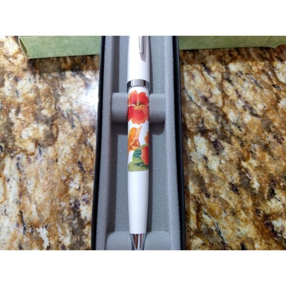 CROSS MARJOLEIN BASTIN TWIST‎ BALL POINT PEN Red & Orange Flowers NOS in Box - Picture 3 of 13